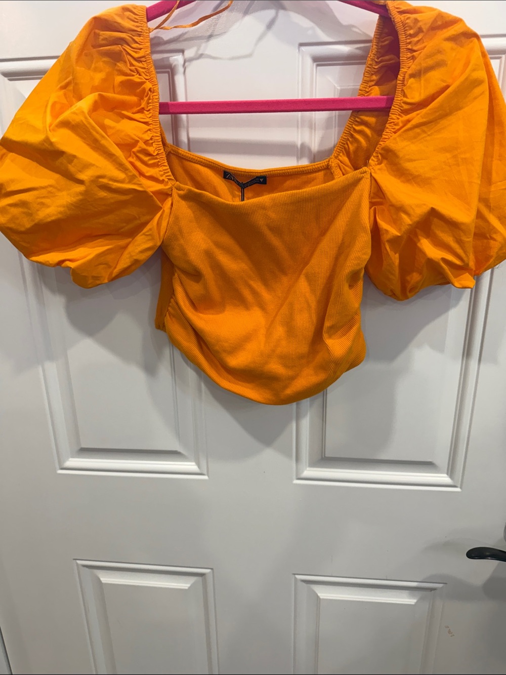 Zara Orange Puff-Sleeve Crop Top